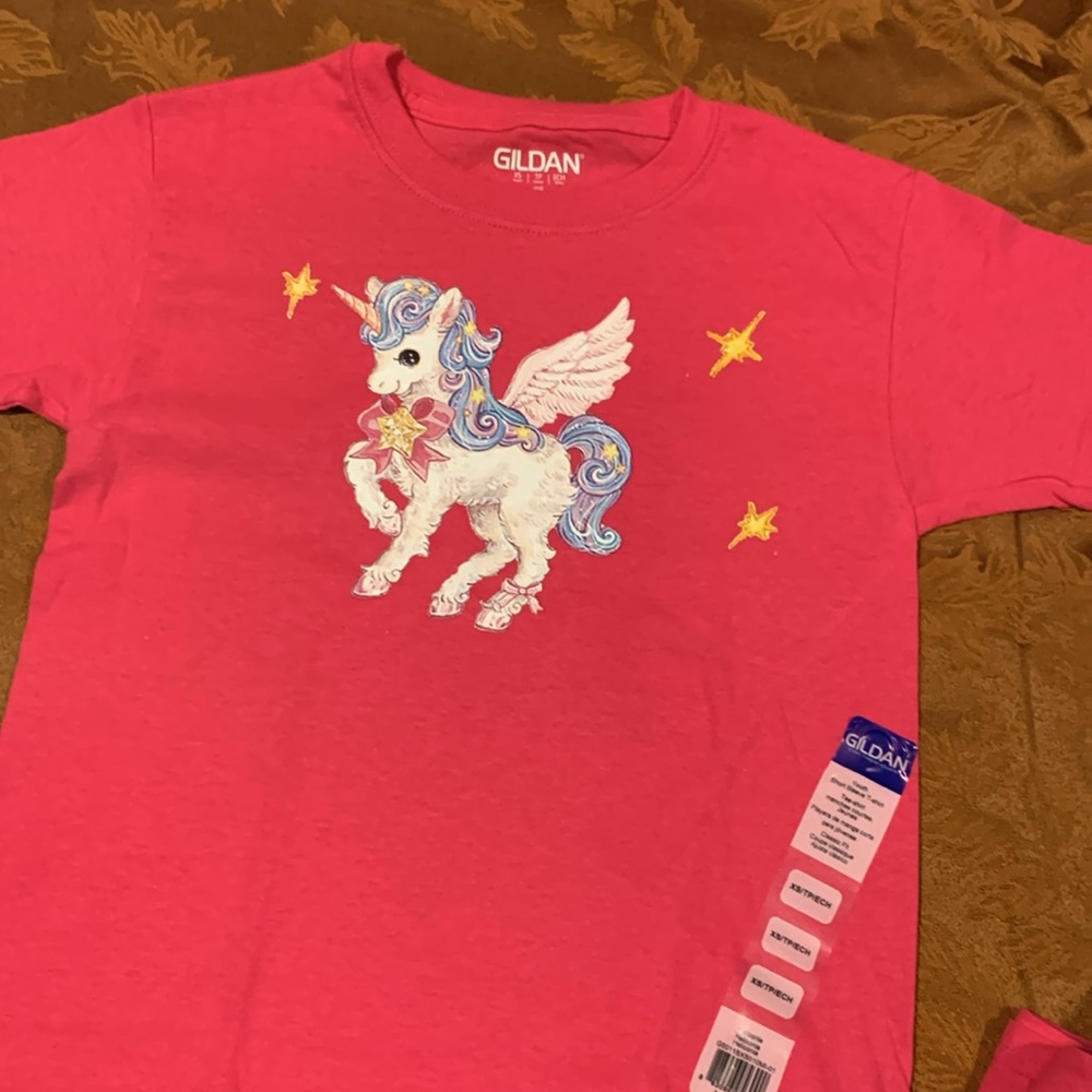 Set of 2 matching kids unicorn tee shirts - Picture 4 of 7